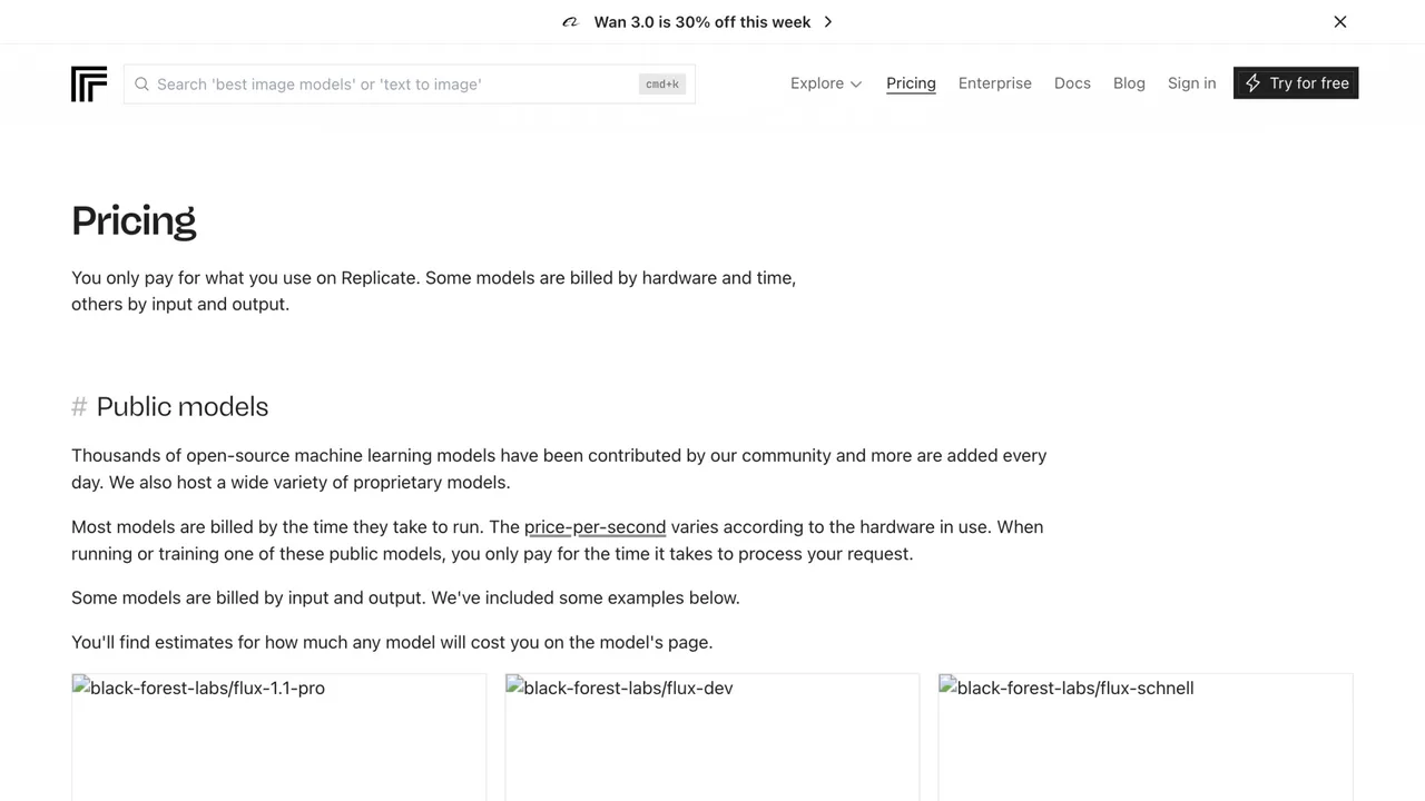 Replicate 官方定价页截图(2026-08-27 抓取)